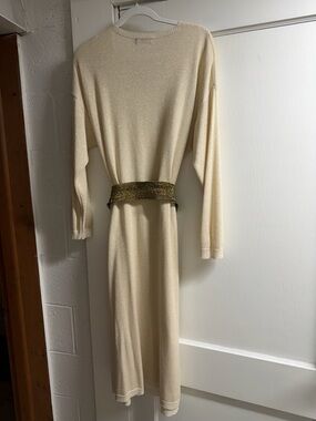 Cream Metallic Midi Dress